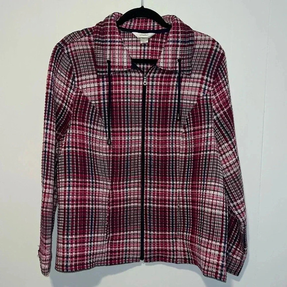 Christopher & Banks Women’s Pink Plaid Waffle Knit Jacket G3 - Picture 1 of 6